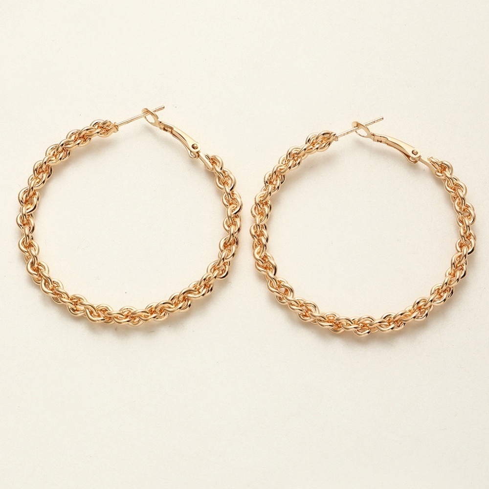 *CORA* Gold Geometric Twist Design Fashion Hoop Earrings